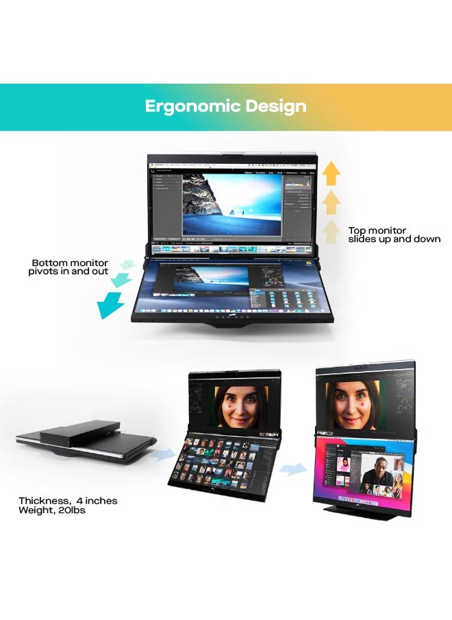 Mobile pixel - Geminos T | Dual 24-inch Stacked Monitors Touchscreen, 1080P Webcam&Speakers, 65W USB-C Charging, Vertical Desktop Monitor, Built-in Hub, HDMI/USB-A/USB-C, Fully Adjustable (2 Monitors) - Image 1