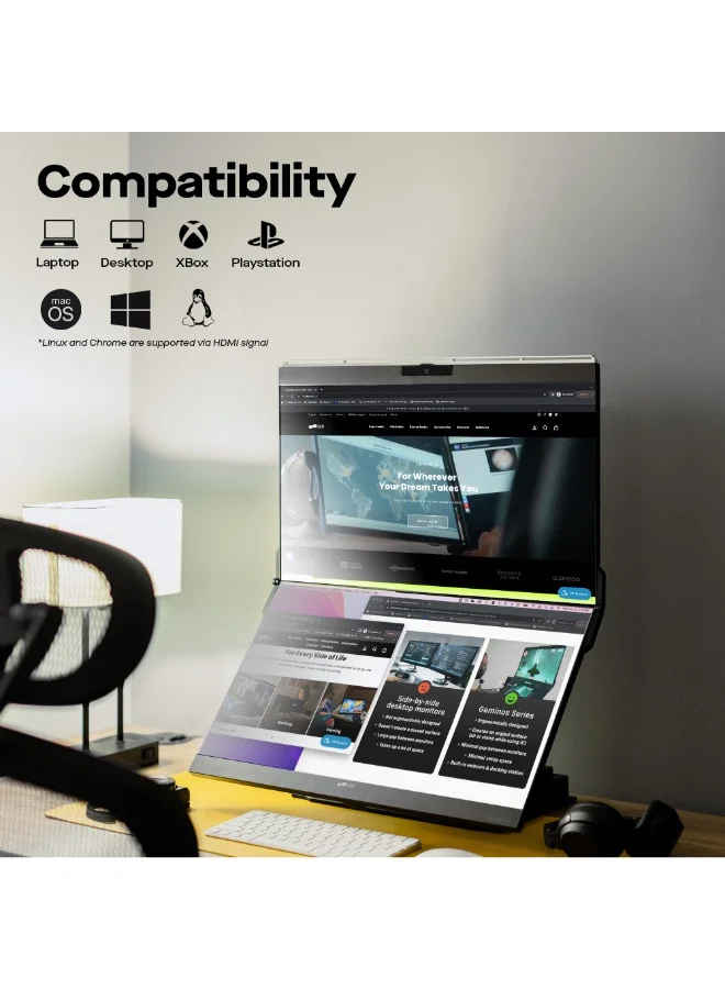 Mobile pixel Geminos T | Dual 24-inch Stacked Monitors Touchscreen, 1080P Webcam&Speakers, 65W USB-C Charging, Vertical Desktop Monitor, Built-in Hub, HDMI/USB-A/USB-C, Fully Adjustable (2 Monitors)