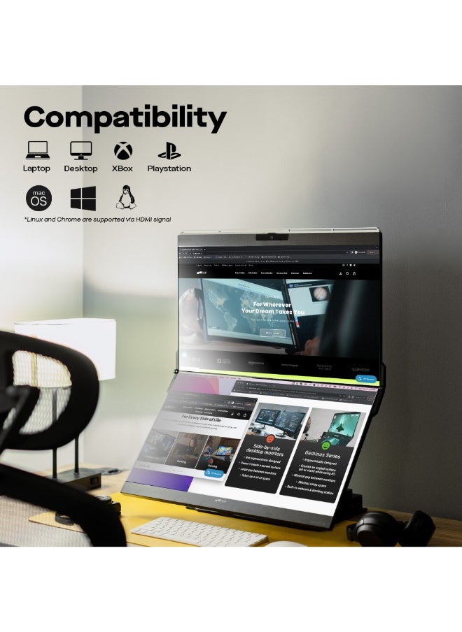 Mobile pixel - Geminos T | Dual 24-inch Stacked Monitors Touchscreen, 1080P Webcam&Speakers, 65W USB-C Charging, Vertical Desktop Monitor, Built-in Hub, HDMI/USB-A/USB-C, Fully Adjustable (2 Monitors) - Image 1