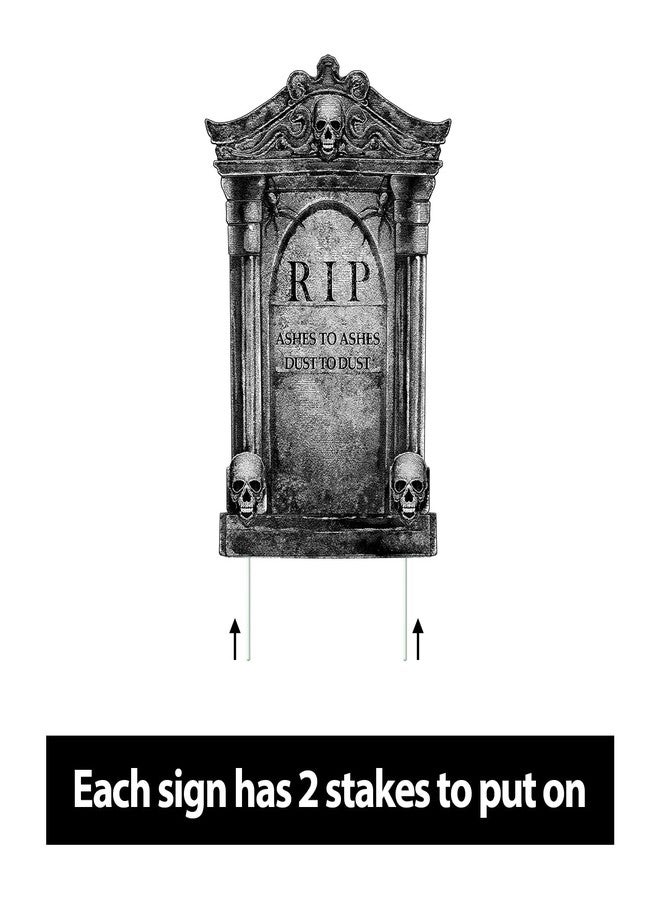 LimBridge Graveyard Halloween Decorations Outdoor Tombstones: 6ct Large Tombstone Halloween Yard Signs with Stakes, 16" Realistic Scary Skeleton RIP Gravestones Lawn Cemetery Decor Outside for Kids Home Party - Image 3