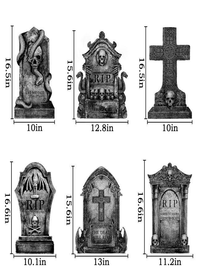 LimBridge Graveyard Halloween Decorations Outdoor Tombstones: 6ct Large Tombstone Halloween Yard Signs with Stakes, 16" Realistic Scary Skeleton RIP Gravestones Lawn Cemetery Decor Outside for Kids Home Party - Image 2