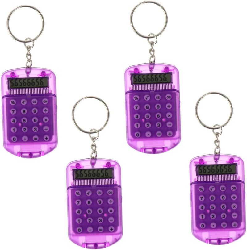 4pcs Mini Ring-Shaped Calculators Portable Keychain Tiny Electronic Calculators for Abs Material Lightweight Pocket for School Office Use - Image 1
