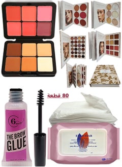 Red Apple Professional Make UP Kit + 12 Shades Concealer & Blusher Multicolour + 80-Piece Make Up Remover Wet Wipes White + The Brow Glue Instant  - Image 1