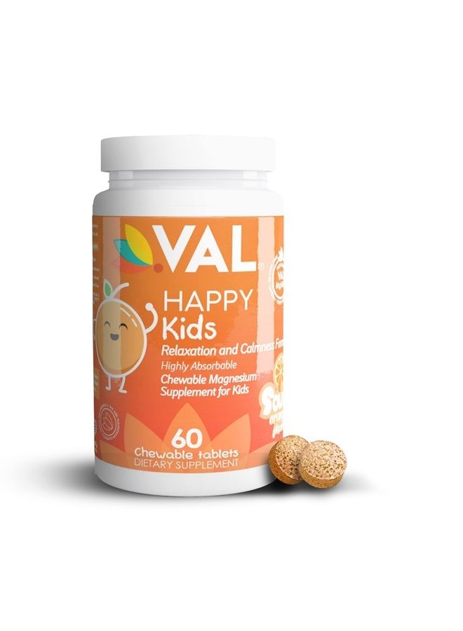 VAL Chewable Magnesium for Kids, Relaxation and Calm Formula, Glycinate, Citrate, Taurate, Vitamin B6, D, C, Natural Orange Flavor, Sugar Free, Gluten Free, Non-GMO, 60 Chewable Tablets - Image 1
