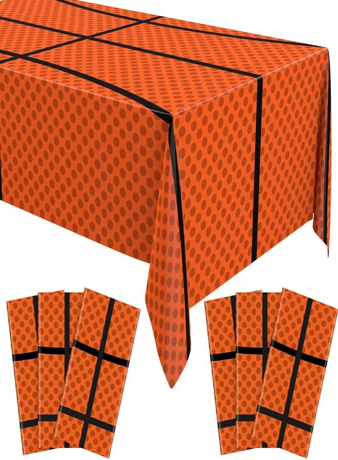 Oudain 6 Pcs Basketball Tablecloth 87 x 51 Inches Disposable Plastic Basketball Table Cover Rectangular Game Day Tablecloth Field for Birthday Decoration Sport Ball Themed Party Supplies - Image 1