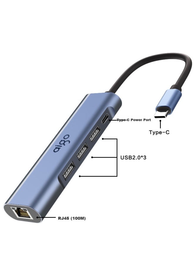 aigo Aigo Type-C To Rj45 Ethernet Adapter, 100Mbps Wired Network Card, Network Cable Converter, Laptop Docking Station, Usb-C Hub, Expansion Dock R03C (Metal) - Image 5