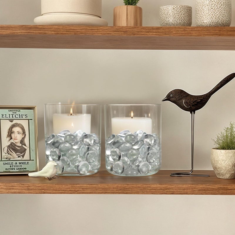 FUTUREPLUSX 1LB Clear Flat Glass Marbles, Vase Filler Glass Pebbles Floral Beads Table Aquarium Gravel Decoration DIY Craft - Image 5