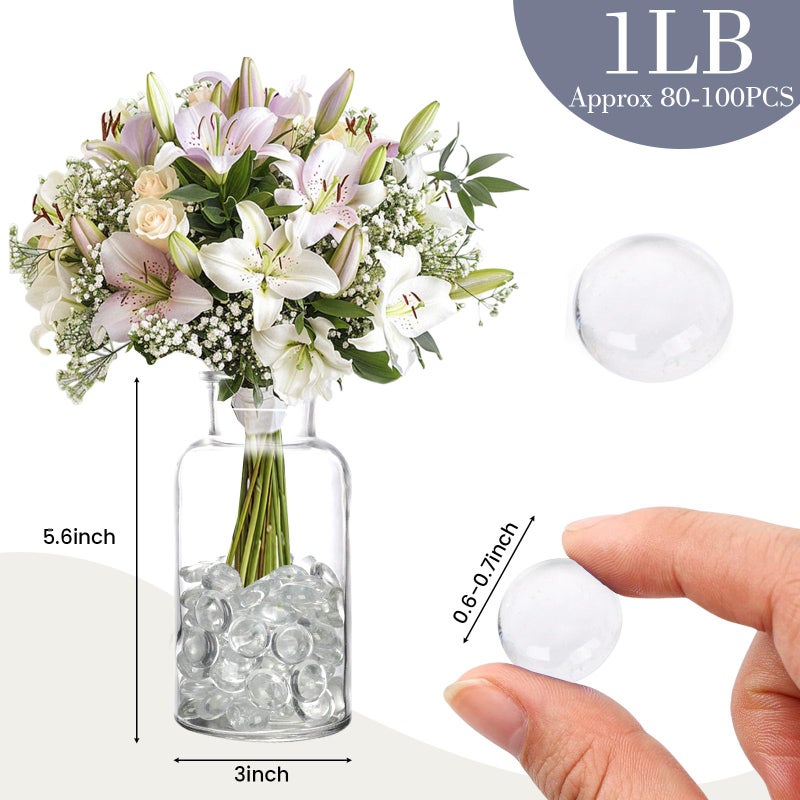 FUTUREPLUSX 1LB Clear Flat Glass Marbles, Vase Filler Glass Pebbles Floral Beads Table Aquarium Gravel Decoration DIY Craft - Image 2