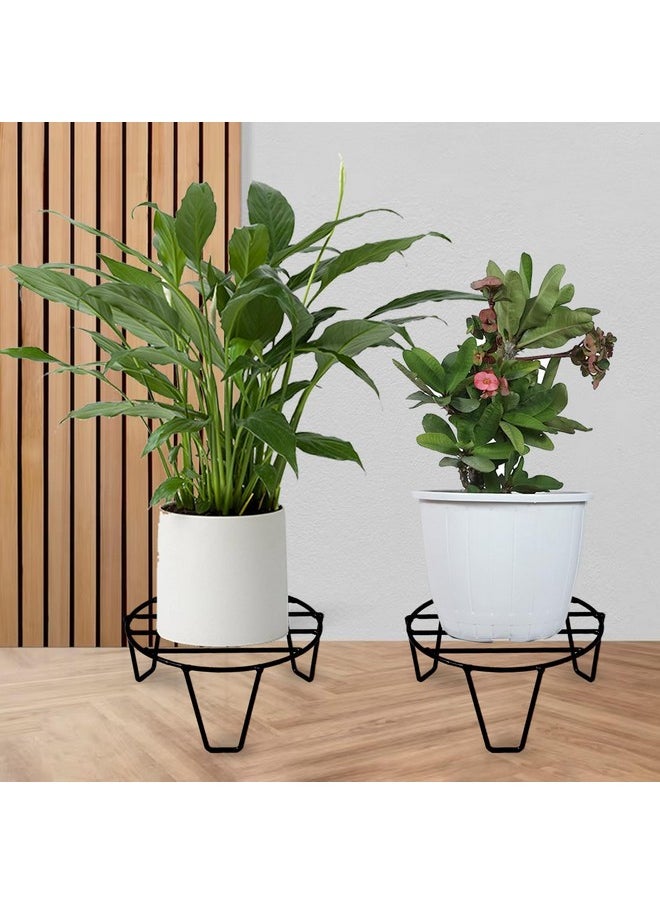 ORILEY Oriley Plant Round Stand Galvanised Metal Flower Pot Holder Indoor Gamla Support Corner Rack Outdoor Display Shelf for Home Garden Balcony Decoration - (Pack of 2, Black)  - Image 1