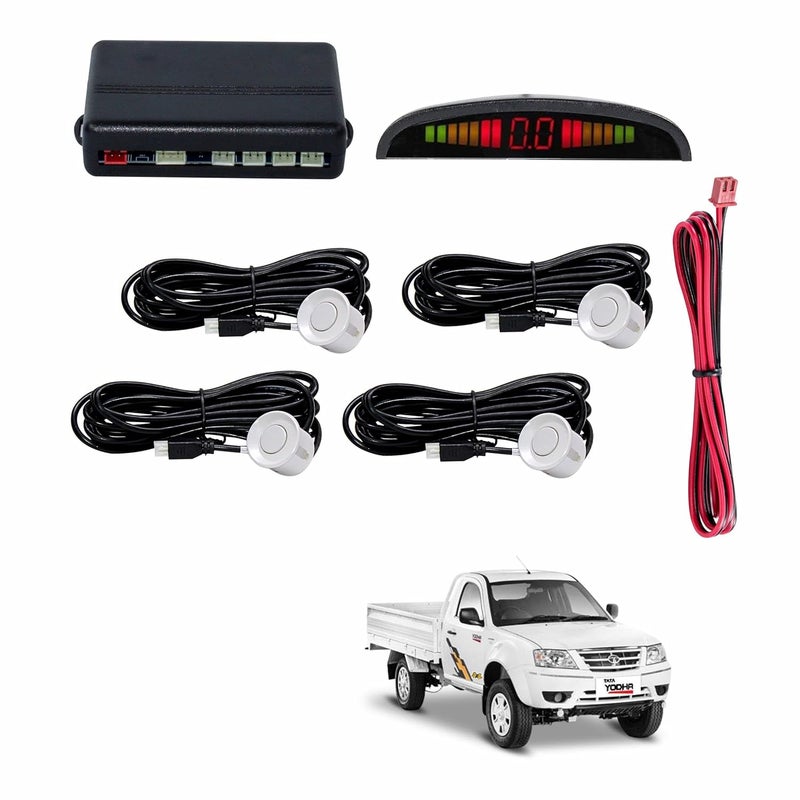 Asryd Car Reverse Parking Sensor with LED Display 4 Sensor Reverse Parking Auto Radar Detectors For Tata Yodha (White) - Image 1
