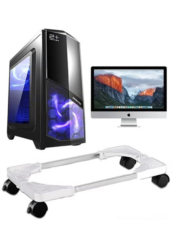 DUNISO Mobile CPU Stand,Computer Mobile Cart Holder with 4 Locking Caster Wheels，Adjustable PC Stand for Most Desktop Towers，Under Desk Tower Stand for Gaming, Office，White  - Image 1