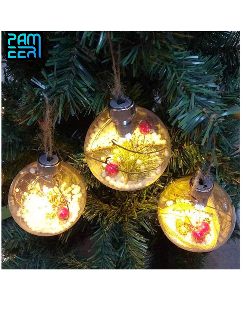 بامير 3 قطع كرة زينة LED بيضاء دافئة لشجرة عيد الميلاد، زينة كرة شجرة عيد الميلاد، قلادات كرات معلقة كبيرة مقاومة للكسر، زينة عيد الميلاد لتزيين المنزل، تعمل بالبطارية.  - Image 1