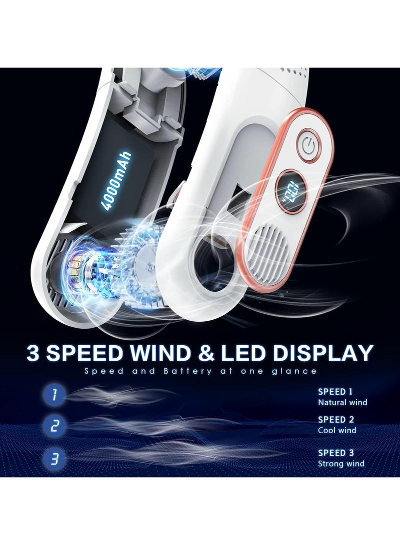 Loquat Portable Neck Fan Rechargeable with LED Display and Headphone Design, Foldable Hands Free Bladeless Cooling Personal Neck Fan with 3 Speeds Adjustment - Image 2