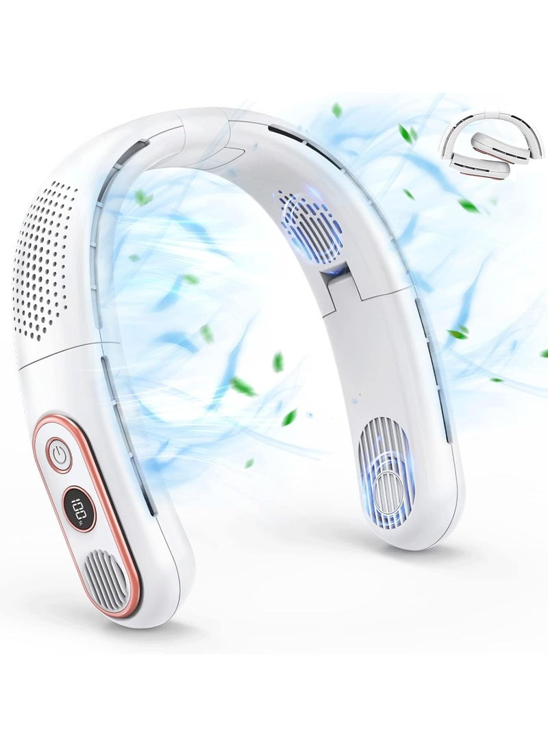 Loquat Portable Neck Fan Rechargeable with LED Display and Headphone Design, Foldable Hands Free Bladeless Cooling Personal Neck Fan with 3 Speeds Adjustment - Image 1