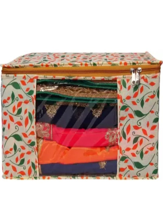 Aqsaa Travel Storage Pouch Bag, Organiser Printed Non Woven Fabric Saree Cover/Clothes and Storage For Wardrobe Set with Transparent Window And Zip For Lehenga, Saree, Suit, Dress (Pattern-12) - Image 4