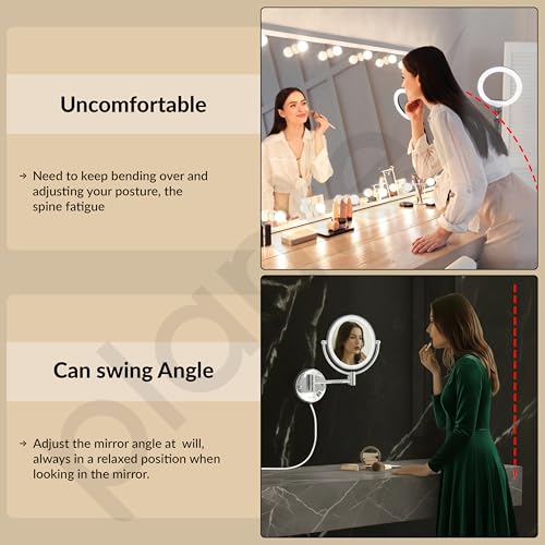 Plantex Brass and 304 Stainless-Steel Magnifying Mirror with LED/Makeup Mirror with Light/Zoom Mirror- 5x/1x Magnification (8 Inch-Chrome/Wall Mount) - Image 3