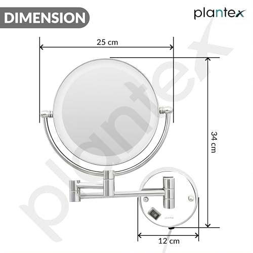 Plantex Brass and 304 Stainless-Steel Magnifying Mirror with LED/Makeup Mirror with Light/Zoom Mirror- 5x/1x Magnification (8 Inch-Chrome/Wall Mount) - Image 5
