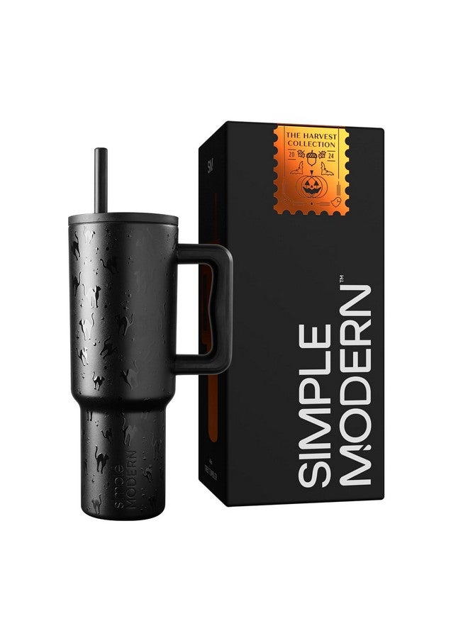 Simple Modern Simple Modern Halloween 40 oz Tumbler with Handle and Straw Lid | Leak-Proof Insulated Stainless Steel Water Bottle Travel Mug | Gifts for Women Men Him Her | Trek Signature | Black Cats - Image 1