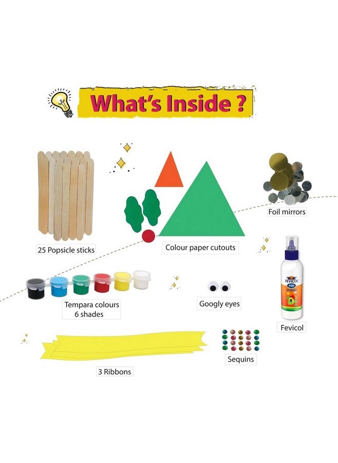 Lighthouse LIGHTHOUSE Art and Craft Kit | DIY Christmas Decor With Popsicle Sticks for Kids, Includes 25 Popsicle Sticks, Colour Paper Cutouts, Foil Mirrors, Sequins, and More | Christmas Gift for Kids (Pack of 10)  - Image 2