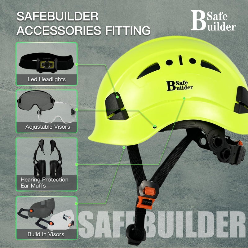 Safebuilder Industrial Safety Helmet With Build-In Visor Abs Hard Hat With Visor Adjustable Ventilation Osha Approved Hardhats Construction Work Head Protection Ansi/Isea Z89.1 (Green Hard Hat Only) - Image 4