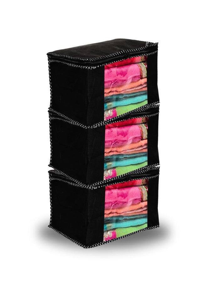 BB BACKBENCHERS Non-Woven Saree Cover/Bags/Organizer For Wardrobe - Foldable Saree Covers ith Zip, Multipurpose Storage Bag For Suit, Lehanga, Dress Packing With Transparent Window, Pack of 3 - Image 1