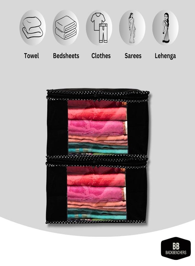 BB BACKBENCHERS Non-Woven Saree Cover/Bags/Organizer For Wardrobe - Foldable Saree Covers ith Zip, Multipurpose Storage Bag For Suit, Lehanga, Dress Packing With Transparent Window, Pack of 3 - Image 4