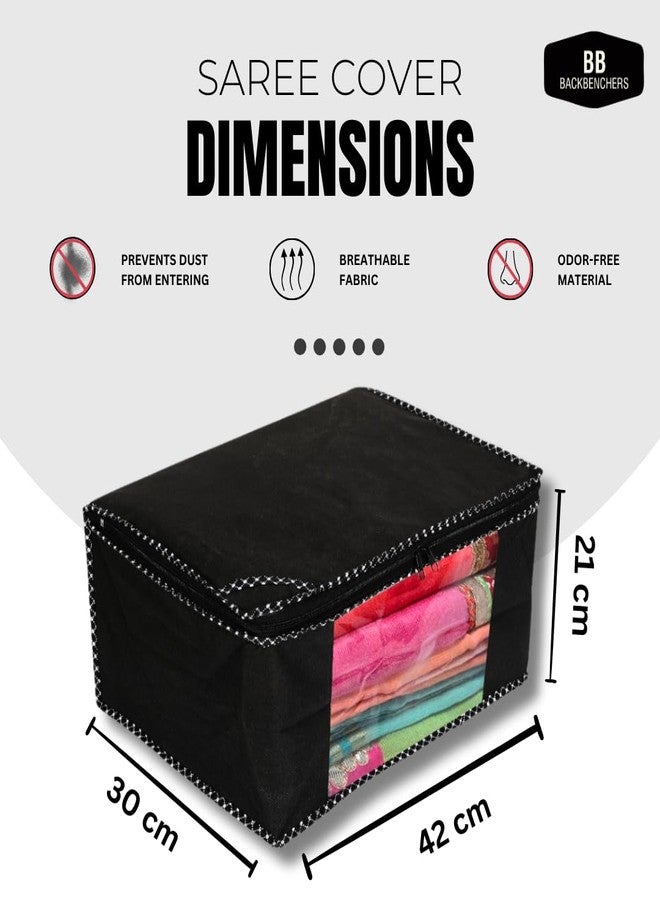 BB BACKBENCHERS Non-Woven Saree Cover/Bags/Organizer For Wardrobe - Foldable Saree Covers ith Zip, Multipurpose Storage Bag For Suit, Lehanga, Dress Packing With Transparent Window, Pack of 3 - Image 3
