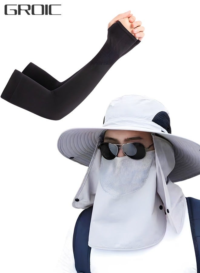 GROIC 2-In-1 Sun Hat Sunscreen Sleeves, Waterproof Wide-brimmed Fisherman Hat UV Protection Hat, Fishing Protective Suit, Outdoor UV Sun Protection Wide Brim Hat with Face Cover & Neck Flap & Ice sleeve  - Image 1