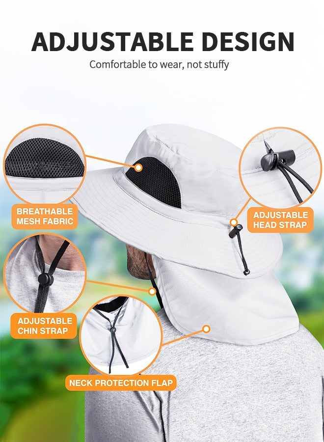 GROIC 2-In-1 Sun Hat Sunscreen Sleeves, Waterproof Wide-brimmed Fisherman Hat UV Protection Hat, Fishing Protective Suit, Outdoor UV Sun Protection Wide Brim Hat with Face Cover & Neck Flap & Ice sleeve  - Image 5