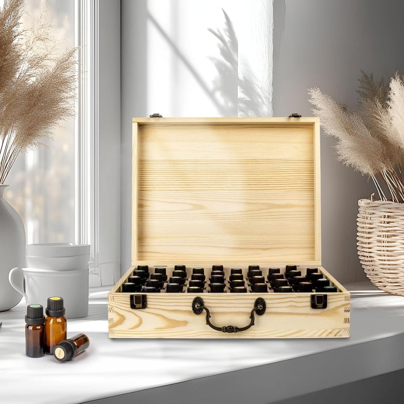 Guolich Essential Oils Storage Box Wooden Essential Oils Display Organiser 80 Compartments Stand Holder for 15ml Bottles Nail Polish Collection with Lid - Image 2