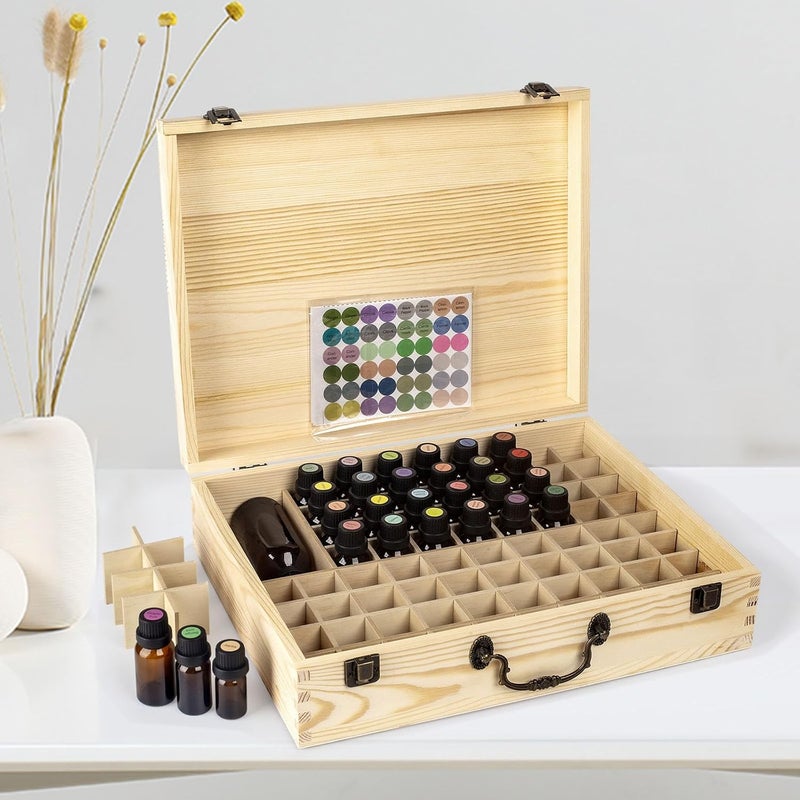 Guolich Essential Oils Storage Box Wooden Essential Oils Display Organiser 80 Compartments Stand Holder for 15ml Bottles Nail Polish Collection with Lid - Image 3