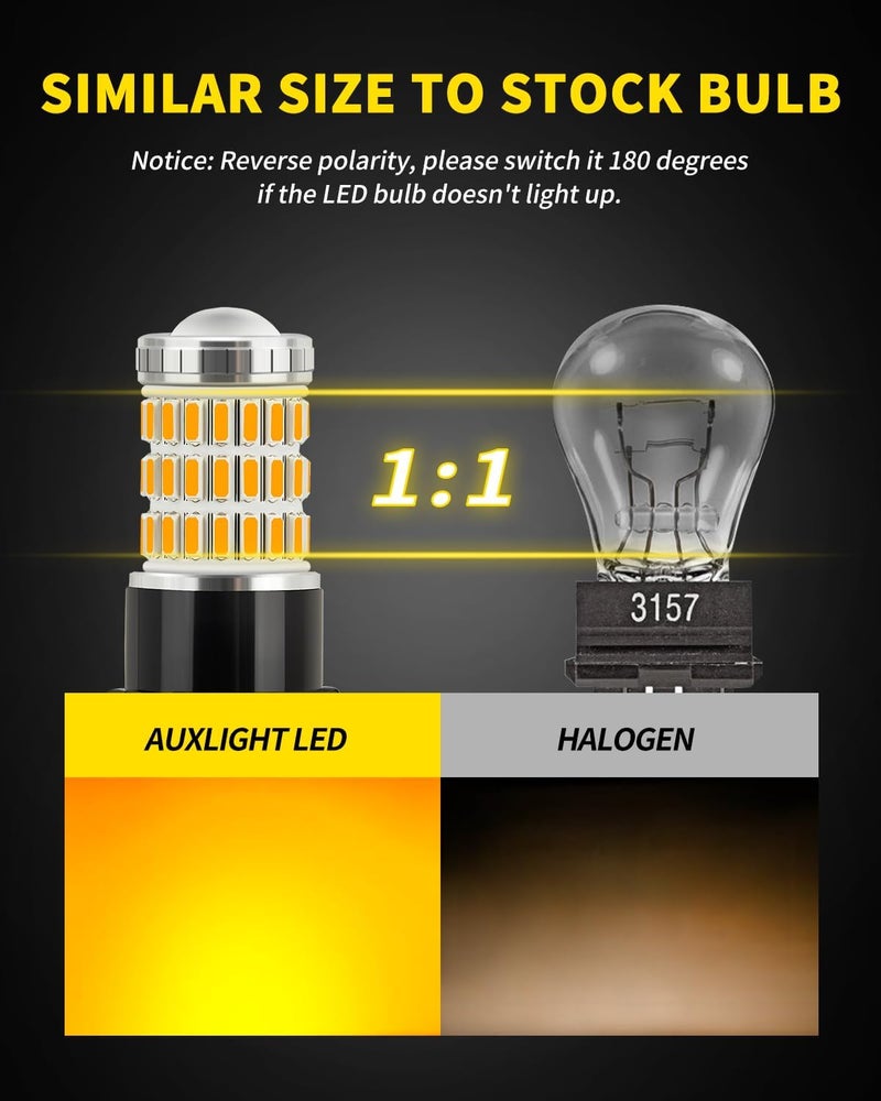AUXLIGHT 3157 3057 3156 4157 3157K LED Bulbs Amber Yellow, Ultra Bright 60-SMD LED Replacement for Blinker Lights, Turn Signal/Parking or Running Lights, Brake/Tail Lights (Pack of 2) - Image 4