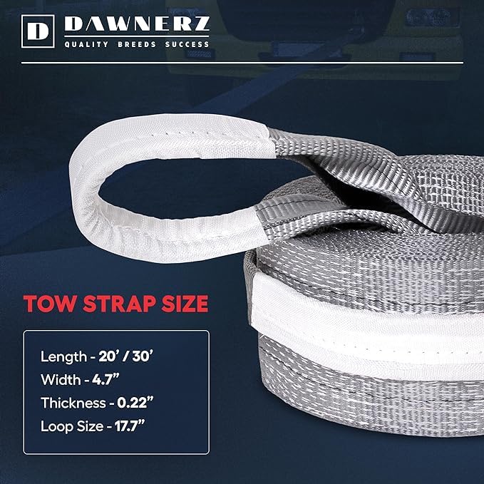 Dawnerz Heavy Duty Tow Strap 70000 lbs Minimum Break Strength 30ft - Recovery Tow Rope for Truck Van RV 35 US Tons 7.5 m - Image 3
