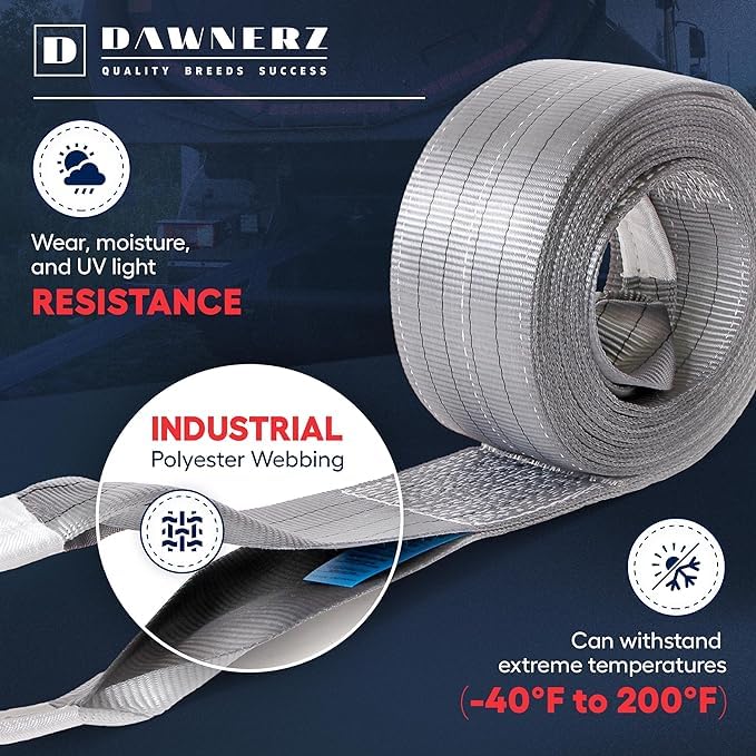 Dawnerz Heavy Duty Tow Strap 70000 lbs Minimum Break Strength 30ft - Recovery Tow Rope for Truck Van RV 35 US Tons 7.5 m - Image 4