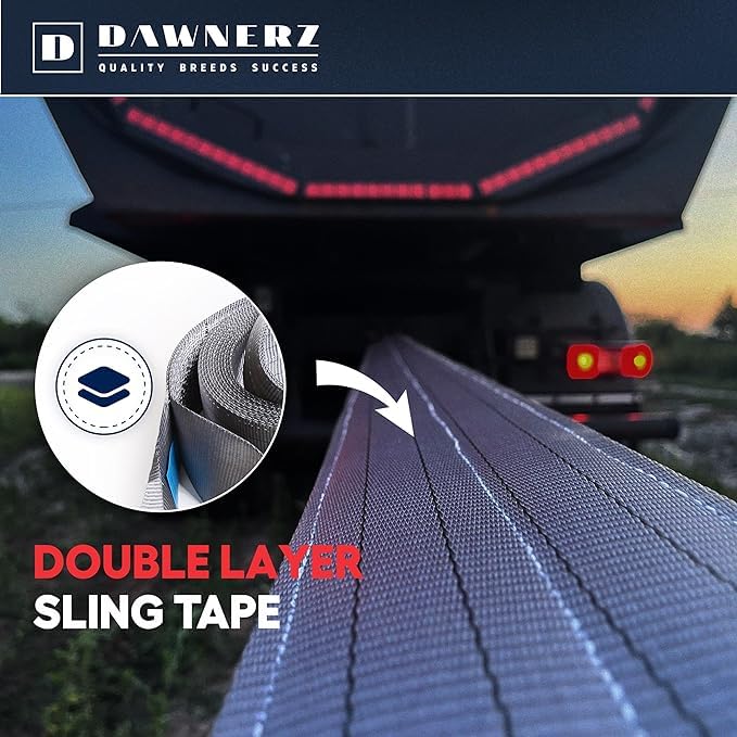 Dawnerz Heavy Duty Tow Strap 70000 lbs Minimum Break Strength 30ft - Recovery Tow Rope for Truck Van RV 35 US Tons 7.5 m - Image 5