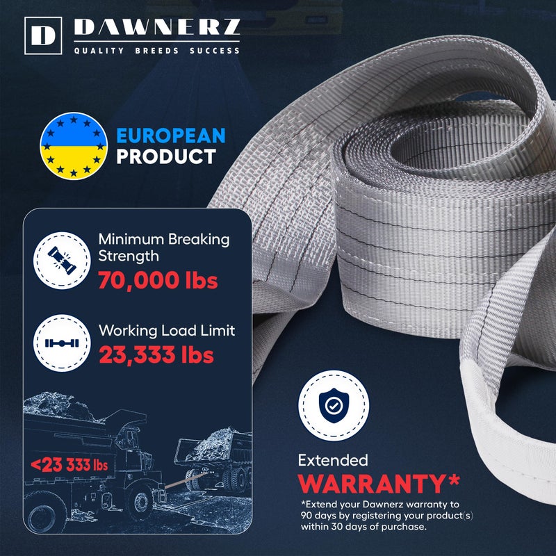 Dawnerz Heavy Duty Tow Strap 70000 lbs Minimum Break Strength 30ft - Recovery Tow Rope for Truck Van RV 35 US Tons 7.5 m - Image 2