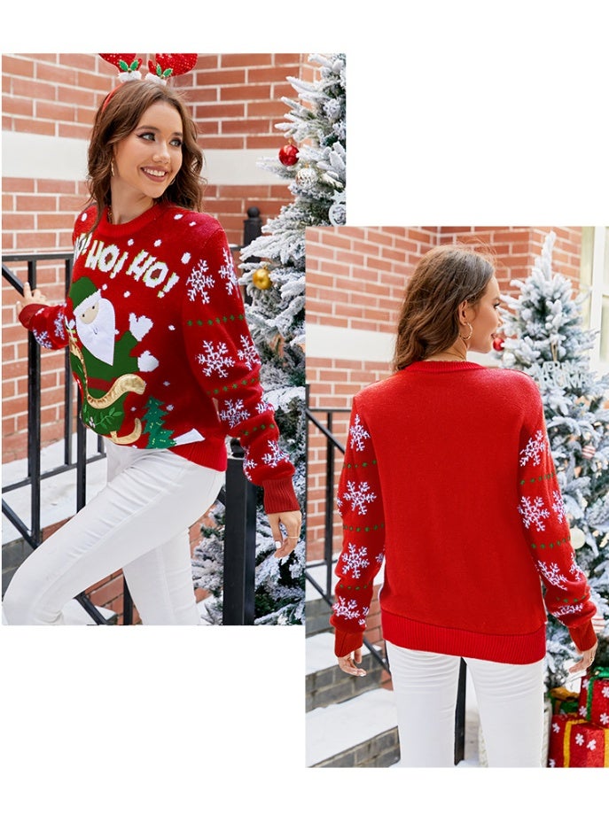 NIBEMINENT Winter Women Xmas Party Look Wear Santa Print Christmas Sweaters Full Sleeve Knitwear Warm Soft Jumpers Femme Pullover Tops - Image 2