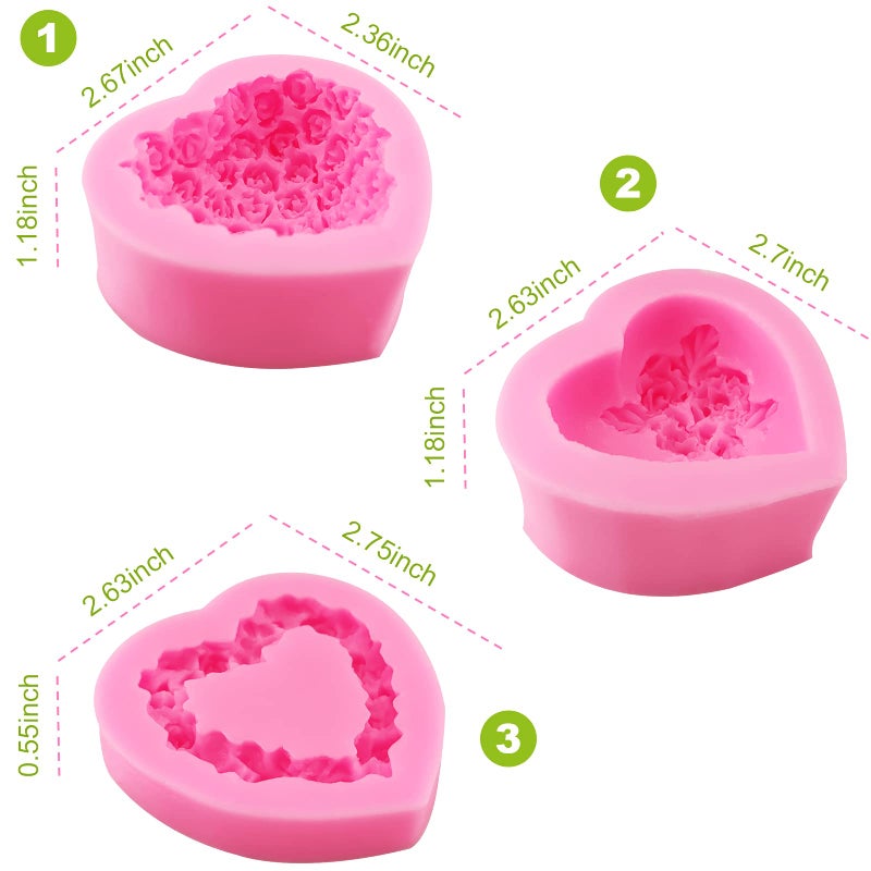 LLPMutu Valentine's Day Fondant Molds Wedding Fondant Cake Molds Set,Lips Heart Rose Flower and Love Letter Candy Silicone Molds Baking Tool For Candy Cake Cupcake Topper Polymer Clay Soap Wax Making (pink 1) - Image 3