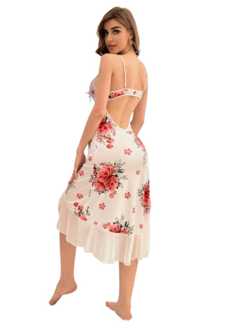 MANIKAN Soft Nightgown Women's Lace Trim Floral Cami