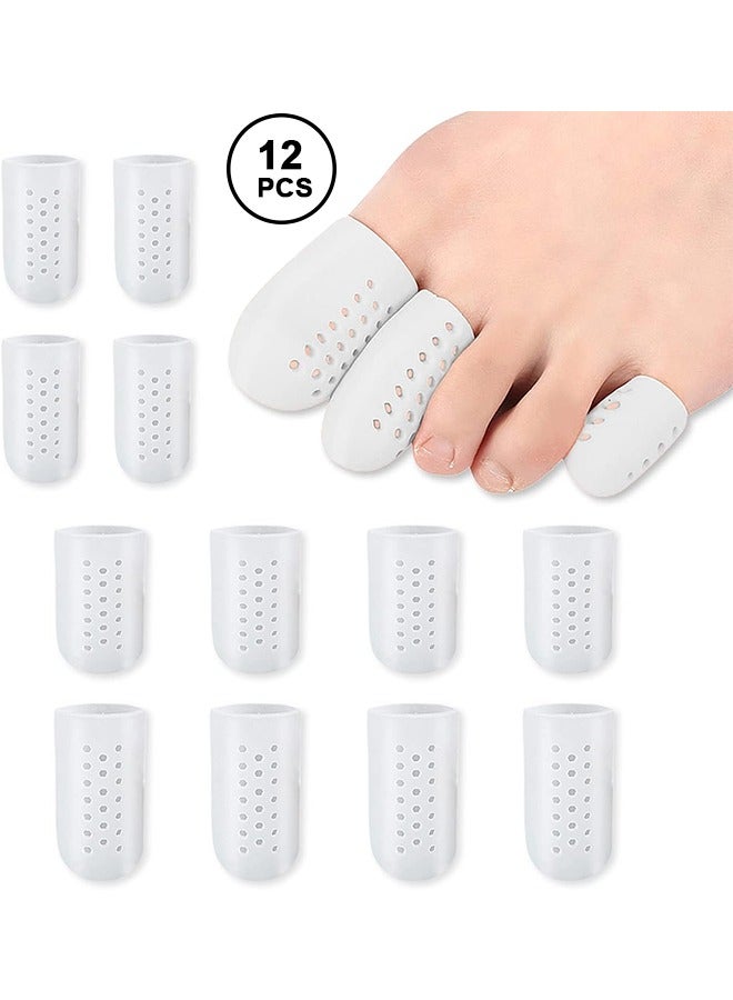 12Pcs 3 Sizes Gel Toe Protectors Breathable, Blister Toe Caps with Holes, Reusable Toe Covers Women Men for Hammer Toes, Toe Guards for Feet, Missing or Ingrown Toenails (White) - Image 1