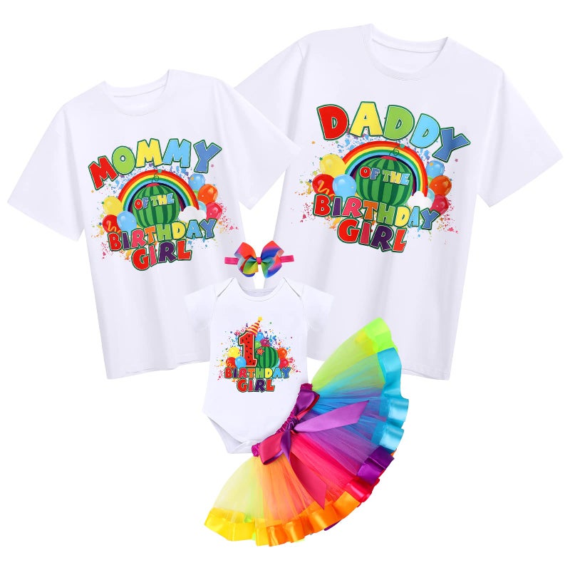 Family Birthday Matching Outfit Baby Girls Dad and Mom Melon Watermelon Cow Print Short Sleeve Round Neck Romper T Shirt Tops Cake Smash Summer Clothes Set for Photo Shoot Watermelon Mom XLarge