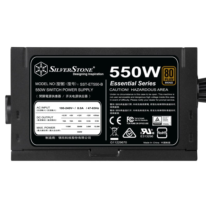 Silverstone Technology 550 Watt 80 Plus Bronze ATX PSU with Flat Black Cables ET550-B Power Supply, SST-ET550-B - Image 2