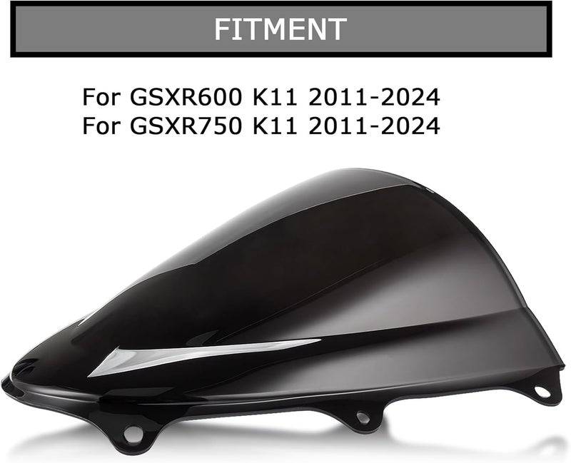 psler Windshield Windscreen Double Bubble for Suzuki GSXR600 GSXR750 K11 2011-2023 Black - Image 2