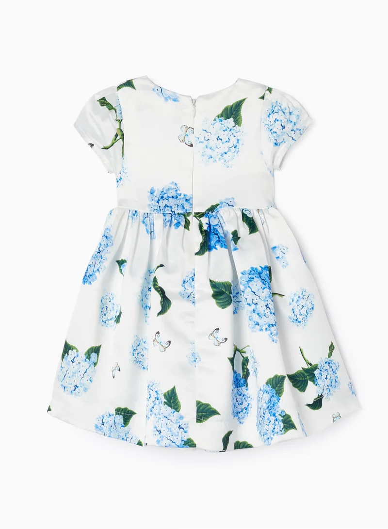 زيبي Zippy Satin Dress With Blue Hydrangeas For Baby Girls