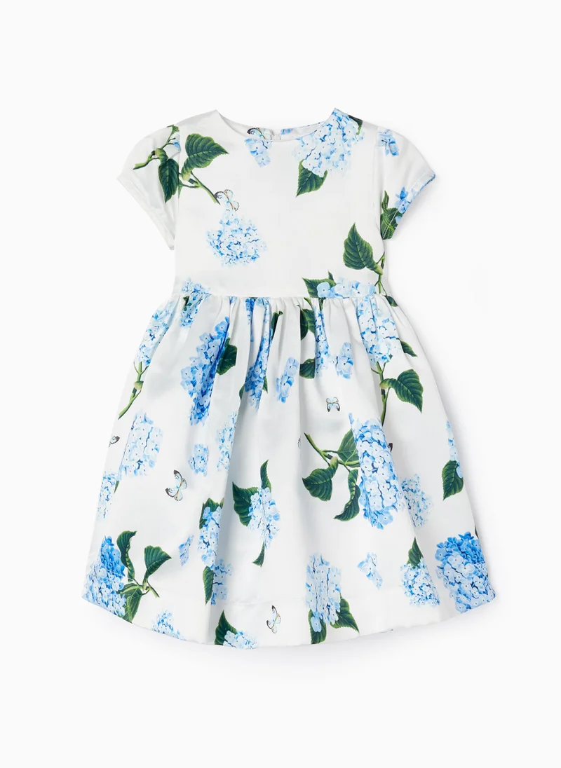 زيبي Zippy Satin Dress With Blue Hydrangeas For Baby Girls