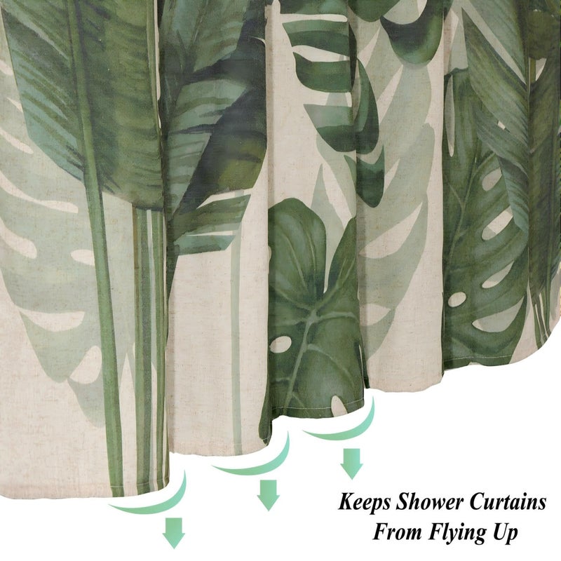 Baccessor Linen Shower Curtain Tropical Green Leaf Shower Curtains Botanical Banana Monstera Leaf Palm Tree Water Repellent Heavy Duty Fabric Cloth Shower Curtain for Bathtubs Hotel 72 W X 72 L Inch - Image 5