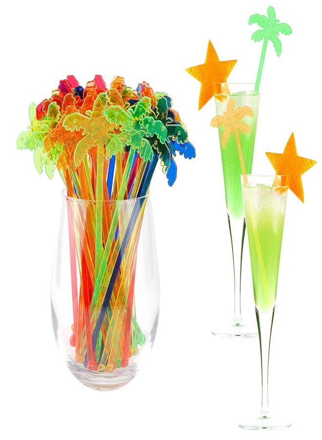 DOERDO DD DOERDO 50PCS Plastic Cocktail Swizzle Sticks Cocktail Drinks Mixing Bar for Juices Chocolate Milk, Coconut Tree, 5 Colors - Image 1