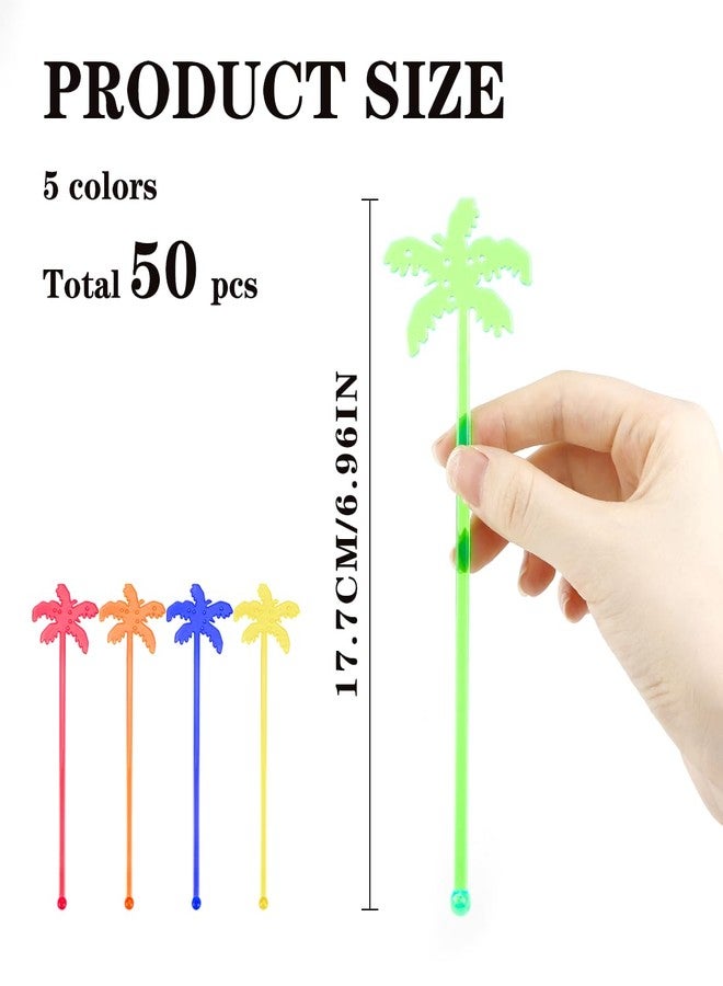 DOERDO DD DOERDO 50PCS Plastic Cocktail Swizzle Sticks Cocktail Drinks Mixing Bar for Juices Chocolate Milk, Coconut Tree, 5 Colors - Image 3