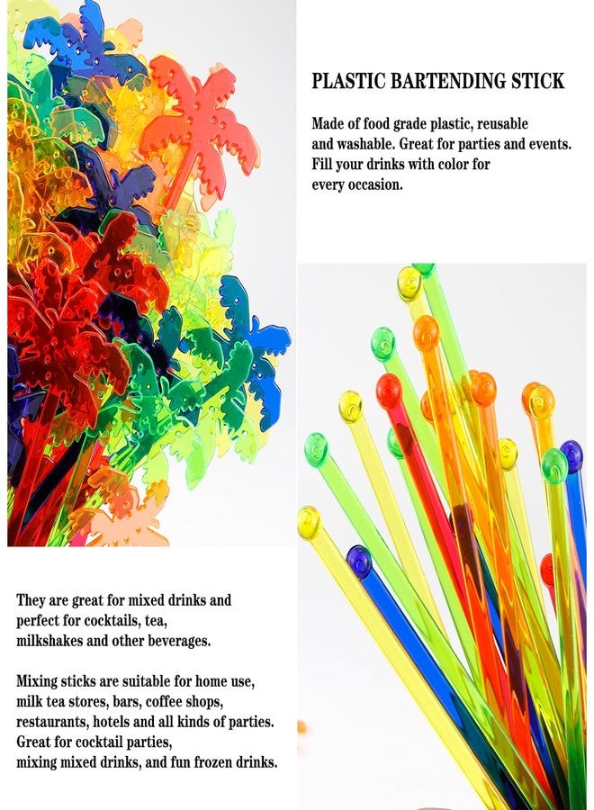 DOERDO DD DOERDO 50PCS Plastic Cocktail Swizzle Sticks Cocktail Drinks Mixing Bar for Juices Chocolate Milk, Coconut Tree, 5 Colors - Image 2