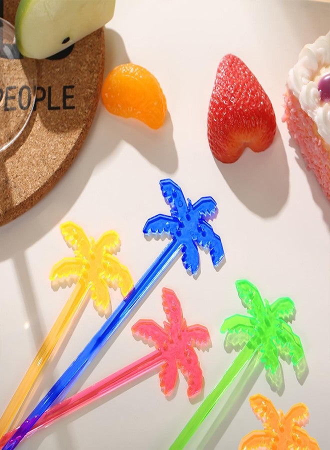 DOERDO DD DOERDO 50PCS Plastic Cocktail Swizzle Sticks Cocktail Drinks Mixing Bar for Juices Chocolate Milk, Coconut Tree, 5 Colors - Image 4